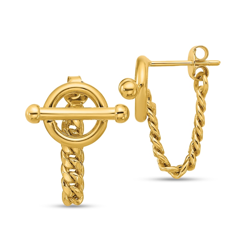 Main Image 1 of Toggle Chain Front/Back Earrings in Solid 14K Gold