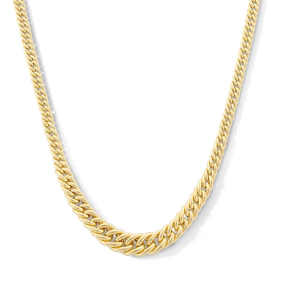 Graduated Double Curb Chain Necklace in Hollow 10K Gold - 18"