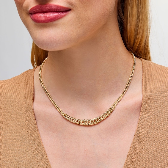Graduated Double Curb Chain Necklace in Hollow 10K Gold - 18"