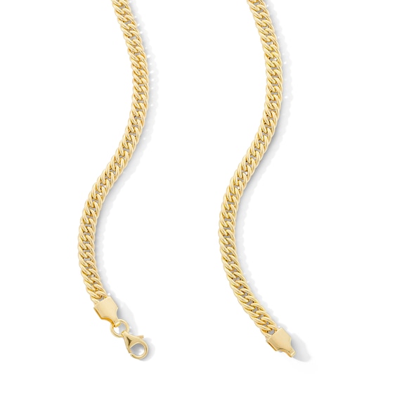 Graduated Double Curb Chain Necklace in Hollow 10K Gold - 18"