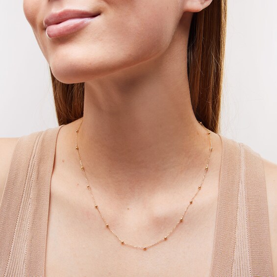 Bead Station Necklace in Solid 10K Gold