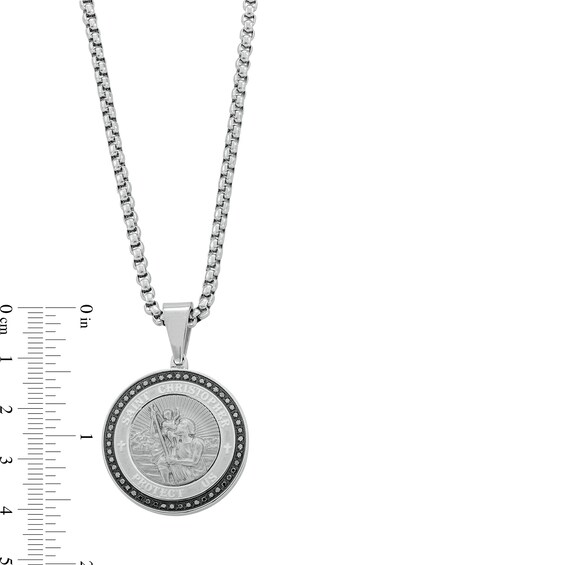 1/4 CT. T.w. Black Diamond Frame Saint Christopher Protect Us Medal Pendant in Stainless Steel - 24"