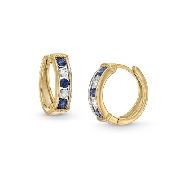 Blue Sapphire and 1/5 CT. T.w. Diamond Five Stone Collar Hoop Earrings in 10K Gold
