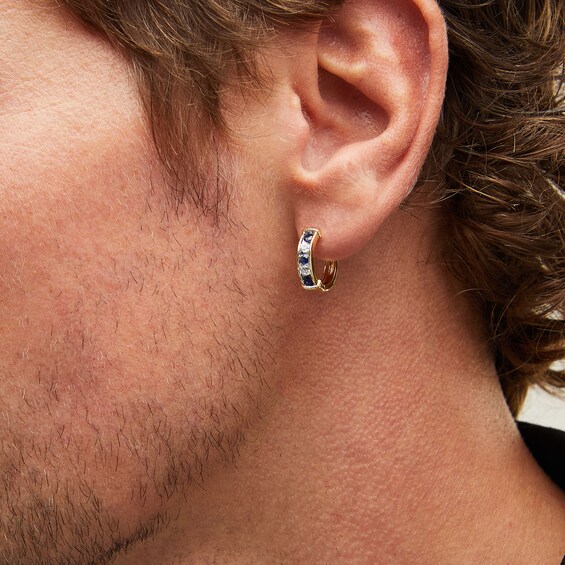 Blue Sapphire and 1/5 CT. T.w. Diamond Five Stone Collar Hoop Earrings in 10K Gold