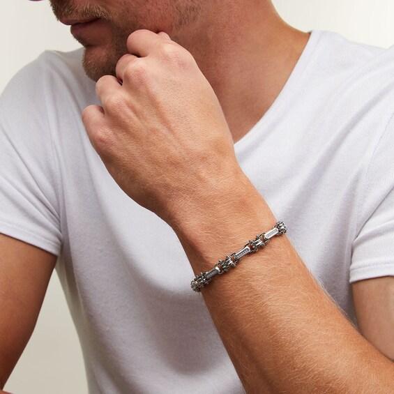 1/4 CT. T.w. Diamond Industrial Link Bracelet in Stainless Steel - 8.75"