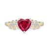 Thumbnail Image 2 of 7.0mm Heart-Shaped Lab-Created Ruby and White Lab-Created Sapphire Zig-Zag Ring in Sterling Silver with 18K Gold Plate