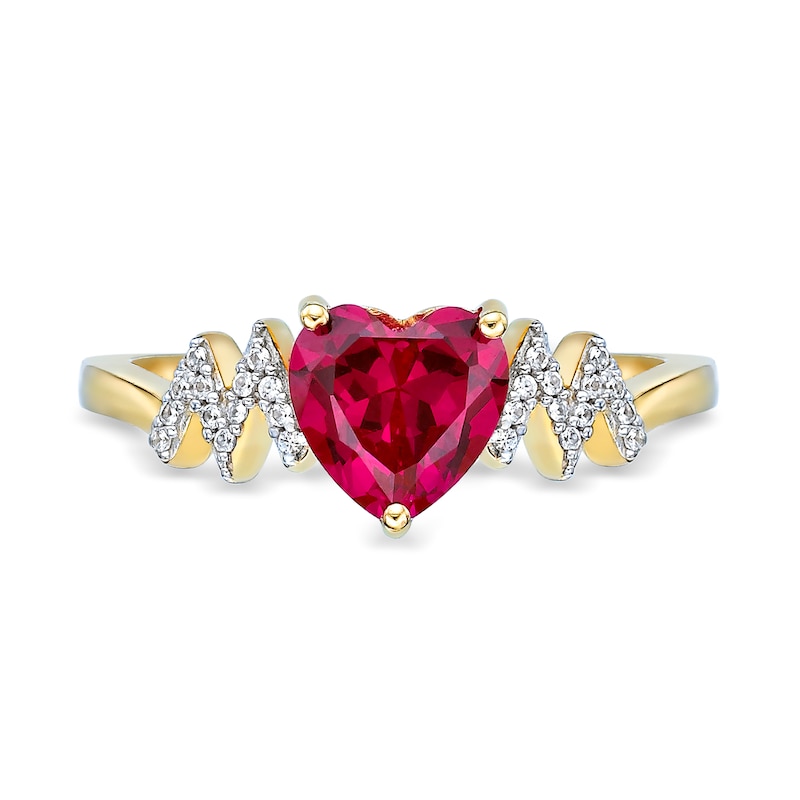 Main Image 2 of 7.0mm Heart-Shaped Lab-Created Ruby and White Lab-Created Sapphire Zig-Zag Ring in Sterling Silver with 18K Gold Plate