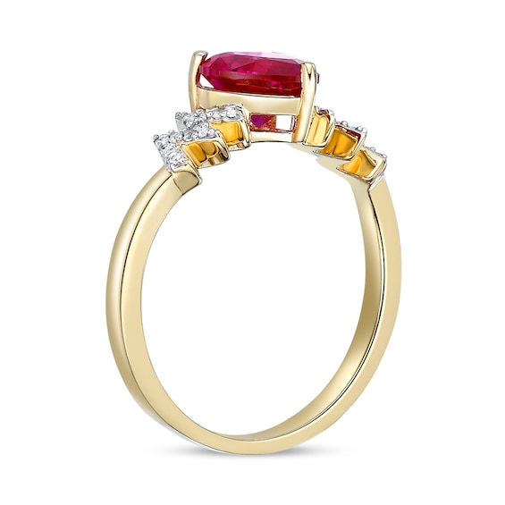 7.0mm Heart-Shaped Lab-Created Ruby and White Lab-Created Sapphire Zig-Zag Ring in Sterling Silver with 18K Gold Plate
