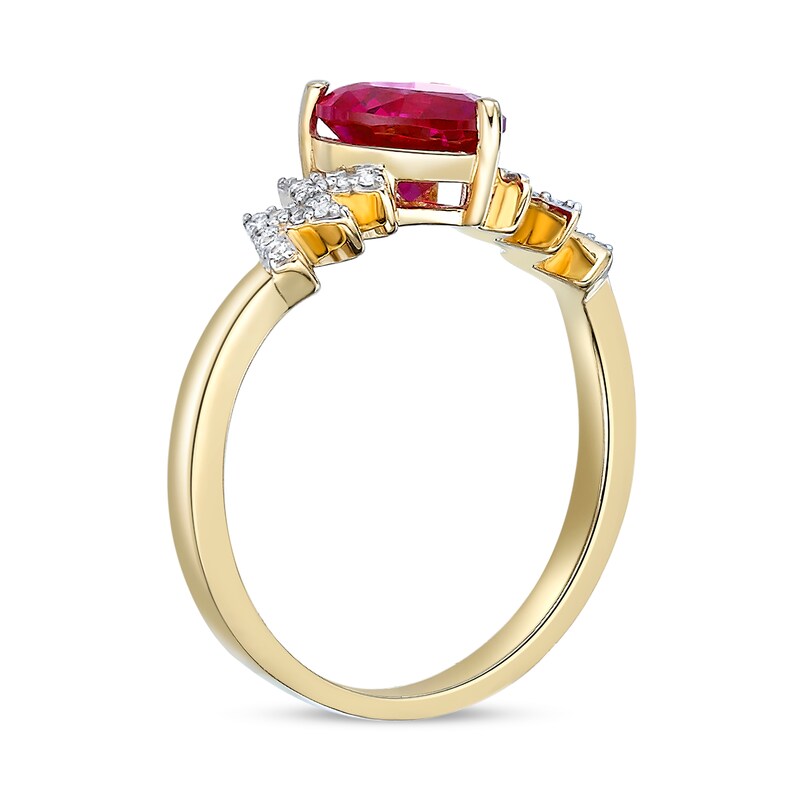 Main Image 3 of 7.0mm Heart-Shaped Lab-Created Ruby and White Lab-Created Sapphire Zig-Zag Ring in Sterling Silver with 18K Gold Plate