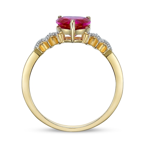 7.0mm Heart-Shaped Lab-Created Ruby and White Lab-Created Sapphire Zig-Zag Ring in Sterling Silver with 18K Gold Plate