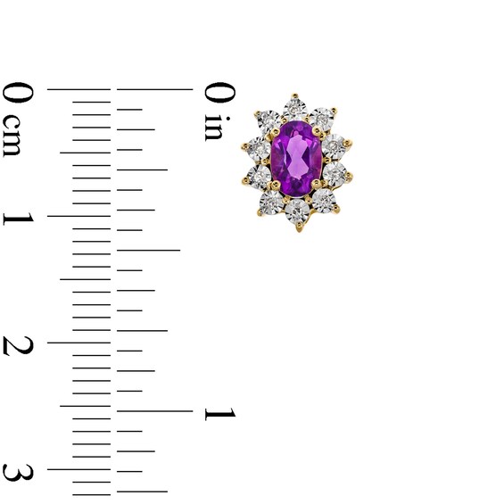 Oval Amethyst and 1/20 CT. T.w. Diamond Sunburst Frame Stud Earrings in 10K Gold
