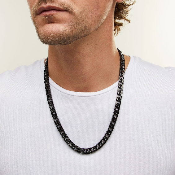 9.5mm Curb Chain Necklace in Solid Stainless Steel with Black Ion Plate - 24"