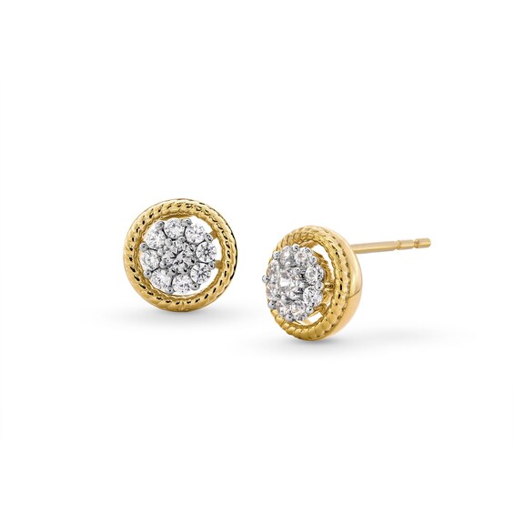 1/4 CT. T.w. Multi-Diamond Rope-Textured Frame Stud Earrings in Sterling Silver with 10K Gold Plate
