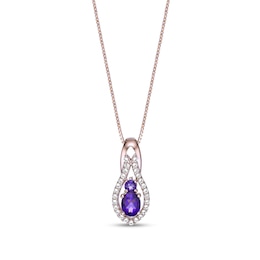 Oval and Round Amethyst with White Lab-Created Sapphire Open Frame Pendant in Sterling Silver with 18K Rose Gold Plate
