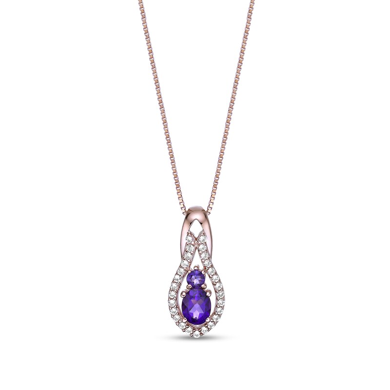 Main Image 1 of Oval and Round Amethyst with White Lab-Created Sapphire Open Frame Pendant in Sterling Silver with 18K Rose Gold Plate