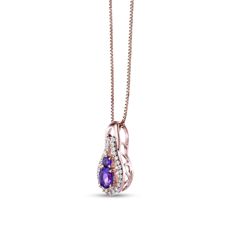 Main Image 2 of Oval and Round Amethyst with White Lab-Created Sapphire Open Frame Pendant in Sterling Silver with 18K Rose Gold Plate