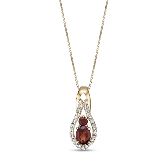 Oval and Round Garnet with White Lab-Created Sapphire Open Frame Pendant in Sterling Silver with 18K Gold Plate