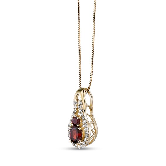 Oval and Round Garnet with White Lab-Created Sapphire Open Frame Pendant in Sterling Silver with 18K Gold Plate