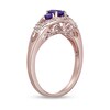 Thumbnail Image 3 of Oval and Round Amethyst with White Lab-Created Sapphire Frame Three Stone Ring in Sterling Silver with Rose Gold Plate