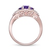 Thumbnail Image 4 of Oval and Round Amethyst with White Lab-Created Sapphire Frame Three Stone Ring in Sterling Silver with Rose Gold Plate