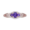 Thumbnail Image 5 of Oval and Round Amethyst with White Lab-Created Sapphire Frame Three Stone Ring in Sterling Silver with Rose Gold Plate