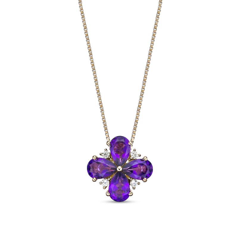 Main Image 1 of Pear-Shaped Amethyst and White Lab-Created Sapphire Flower Pendant in Sterling Silver with 18K Gold Plate