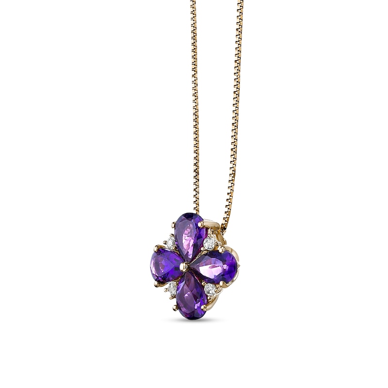 Main Image 2 of Pear-Shaped Amethyst and White Lab-Created Sapphire Flower Pendant in Sterling Silver with 18K Gold Plate