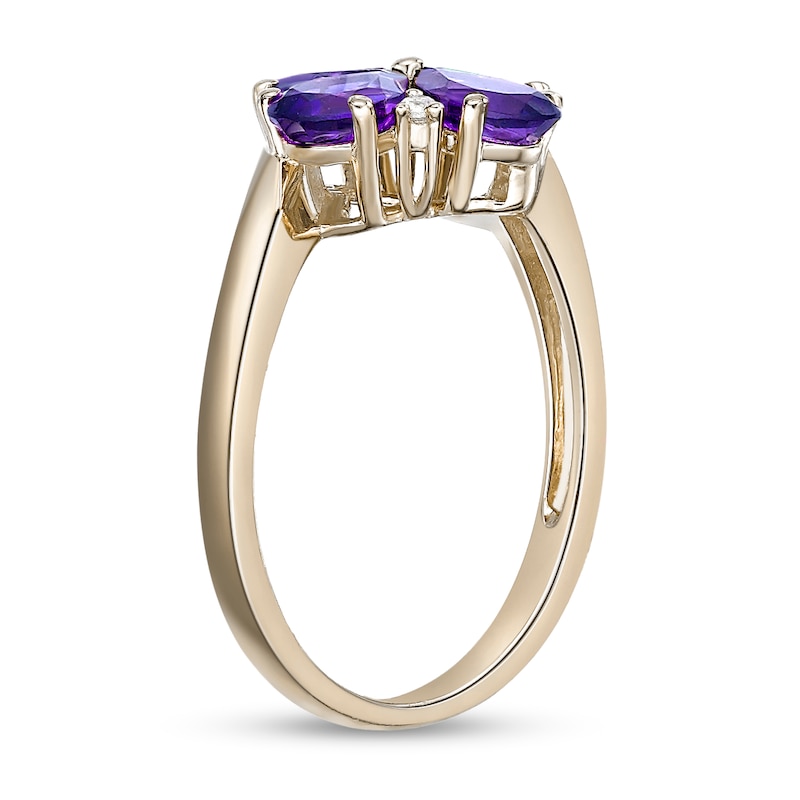 Main Image 2 of Pear-Shaped Amethyst and White Lab-Created Sapphire Flower Ring in Sterling Silver with 18K Gold Plate