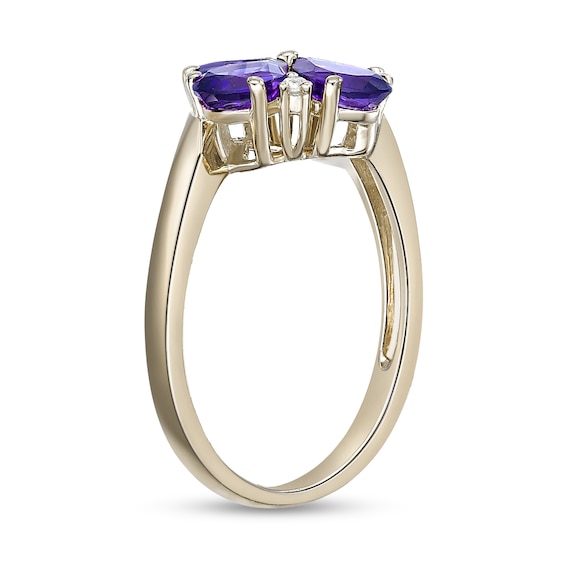 Pear-Shaped Amethyst and White Lab-Created Sapphire Flower Ring in Sterling Silver with 18K Gold Plate