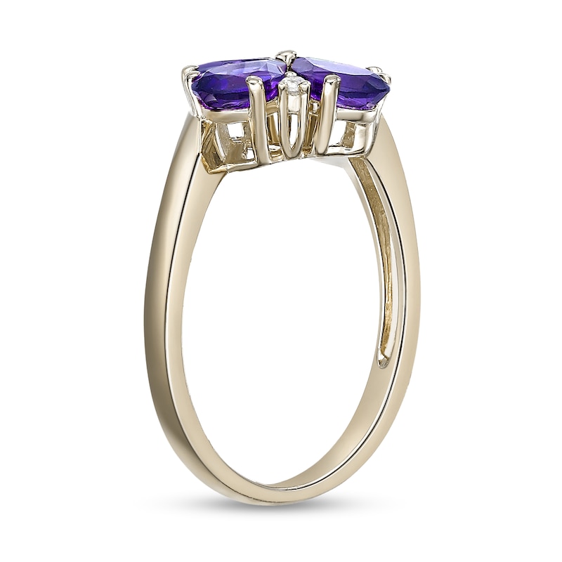 Main Image 3 of Pear-Shaped Amethyst and White Lab-Created Sapphire Flower Ring in Sterling Silver with 18K Gold Plate