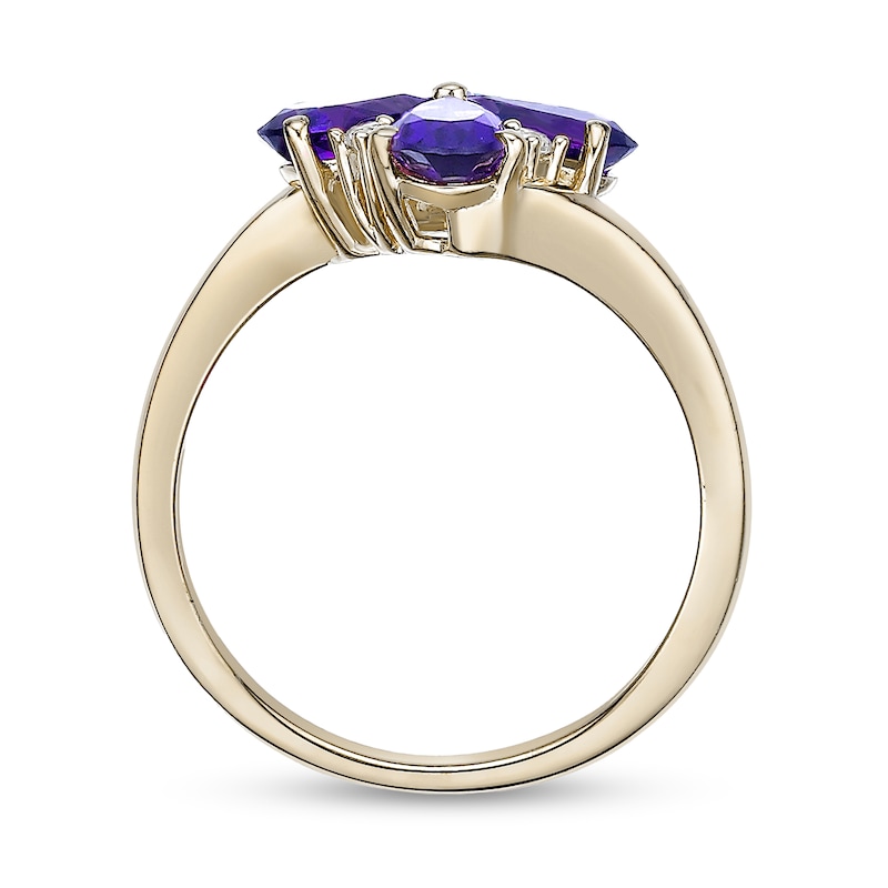 Main Image 4 of Pear-Shaped Amethyst and White Lab-Created Sapphire Flower Ring in Sterling Silver with 18K Gold Plate