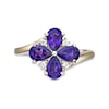 Thumbnail Image 5 of Pear-Shaped Amethyst and White Lab-Created Sapphire Flower Ring in Sterling Silver with 18K Gold Plate