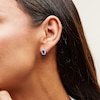Thumbnail Image 2 of Oval Blue Sapphire and 1/20 CT. T.W. Diamond Sunburst Frame Stud Earrings in 10K White Gold
