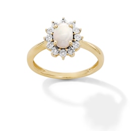 Oval Opal and Diamond Accent Sunburst Frame Ring in 10K Gold