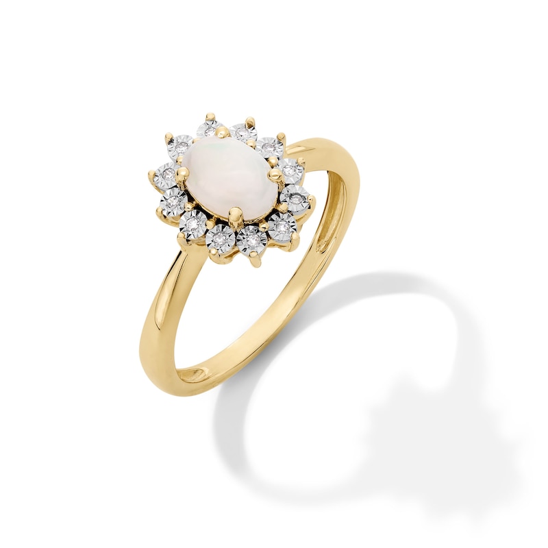 Main Image 3 of Oval Opal and Diamond Accent Sunburst Frame Ring in 10K Gold