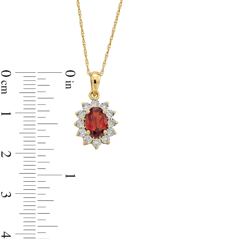 Main Image 4 of Oval Garnet and Diamond Accent Sunburst Frame Pendant in 10K Gold