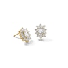 Thumbnail Image 1 of Oval White Lab-Created Sapphire and 1/20 CT. T.W. Diamond Sunburst Frame Stud Earrings in 10K Gold
