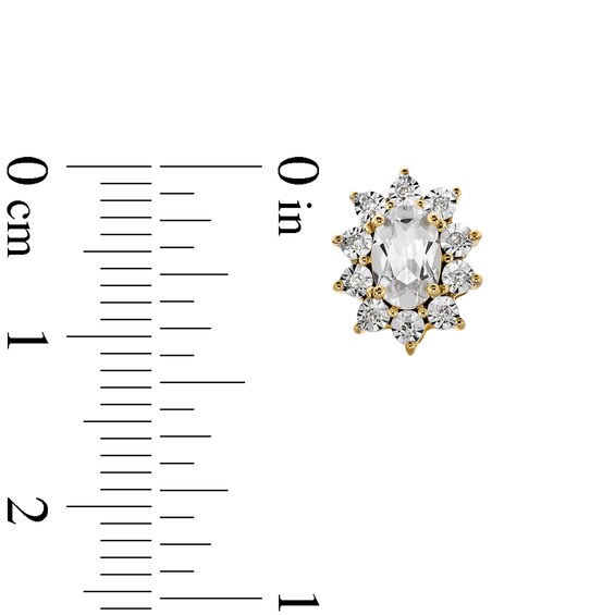Oval White Lab-Created Sapphire and 1/20 CT. T.w. Diamond Sunburst Frame Stud Earrings in 10K Gold