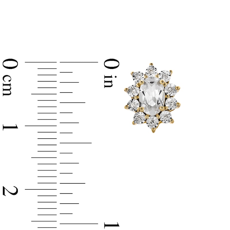 Main Image 3 of Oval White Lab-Created Sapphire and 1/20 CT. T.W. Diamond Sunburst Frame Stud Earrings in 10K Gold
