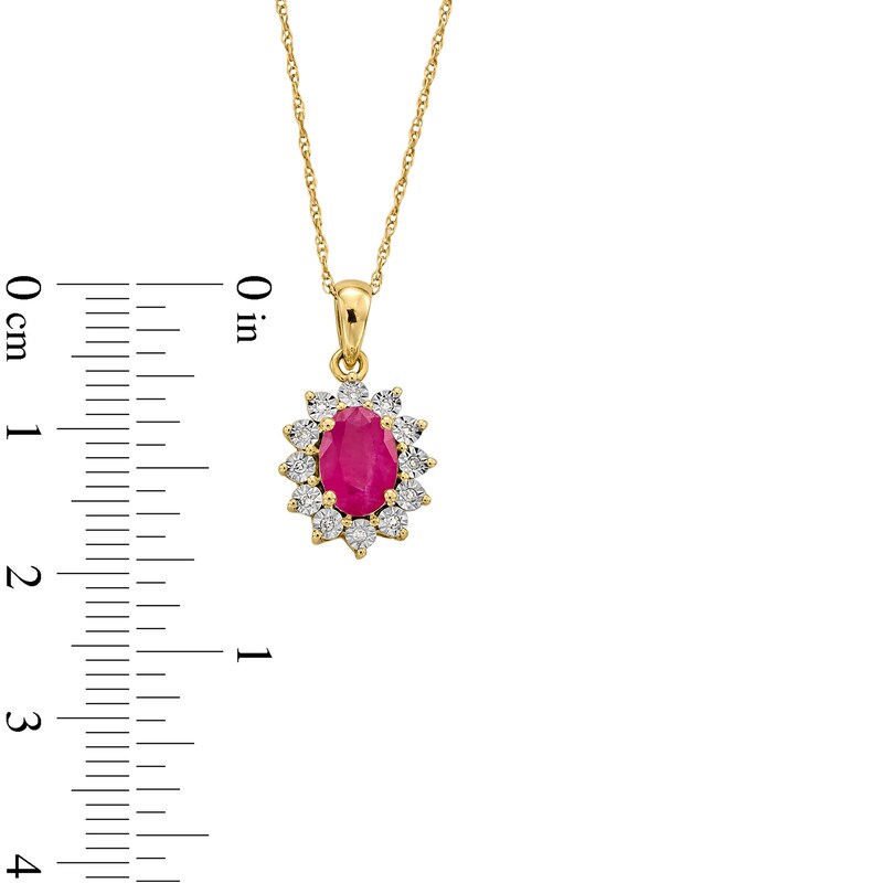 Main Image 4 of Oval Certified Ruby and Diamond Accent Sunburst Frame Pendant in 10K Gold