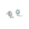 Thumbnail Image 1 of Oval Aquamarine and 1/20 CT. T.W. Diamond Sunburst Frame Stud Earrings in 10K White Gold