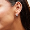 Thumbnail Image 2 of Oval Aquamarine and 1/20 CT. T.W. Diamond Sunburst Frame Stud Earrings in 10K White Gold