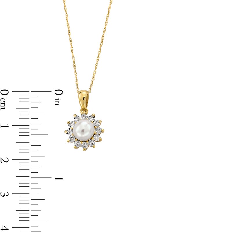 Main Image 4 of 6.0mm Freshwater Cultured Pearl and Diamond Accent Sunburst Frame Pendant in 10K Gold