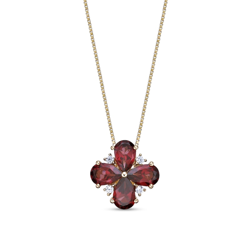 Main Image 1 of Pear-Shaped Garnet and White Lab-Created Sapphire Flower Pendant in Sterling Silver with 18K Gold Plate