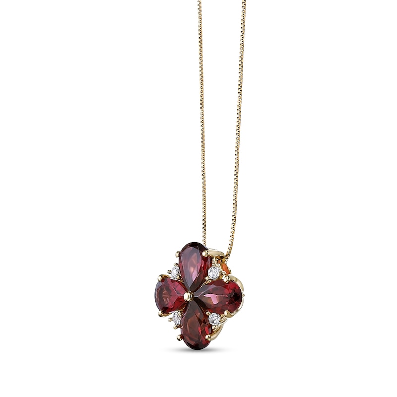 Main Image 2 of Pear-Shaped Garnet and White Lab-Created Sapphire Flower Pendant in Sterling Silver with 18K Gold Plate