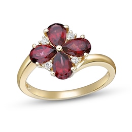 Pear-Shaped Garnet and White Lab-Created Sapphire Flower Ring in Sterling Silver with 18K Gold Plate