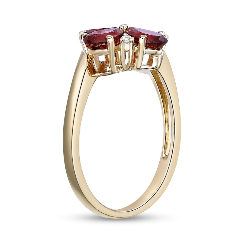 Main Image 2 of Pear-Shaped Garnet and White Lab-Created Sapphire Flower Ring in Sterling Silver with 18K Gold Plate