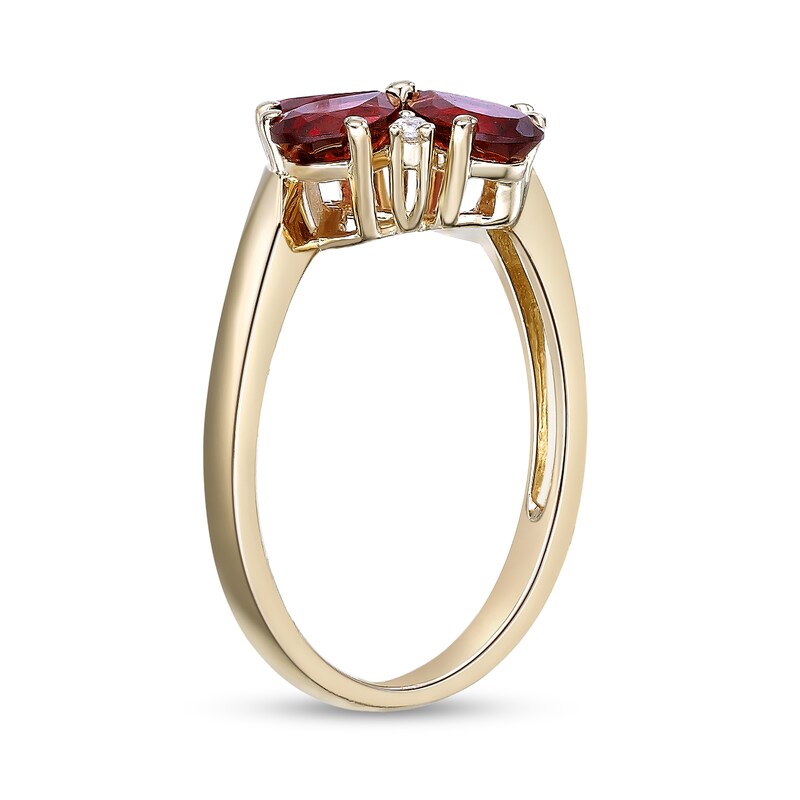 Main Image 3 of Pear-Shaped Garnet and White Lab-Created Sapphire Flower Ring in Sterling Silver with 18K Gold Plate