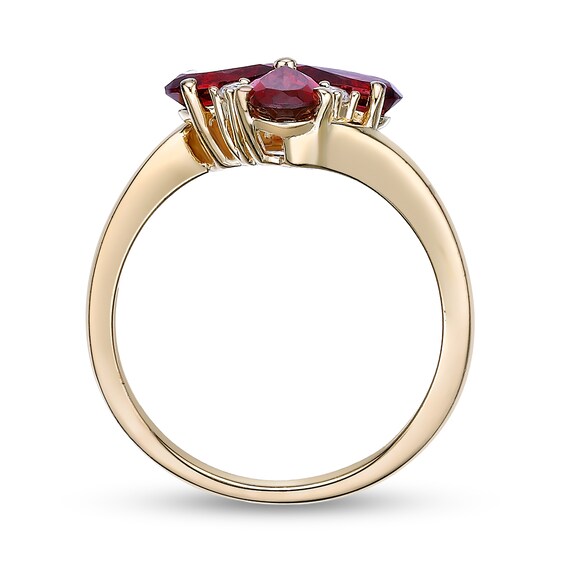 Sterling Silver Genuine Pear Garnet Flower Ring