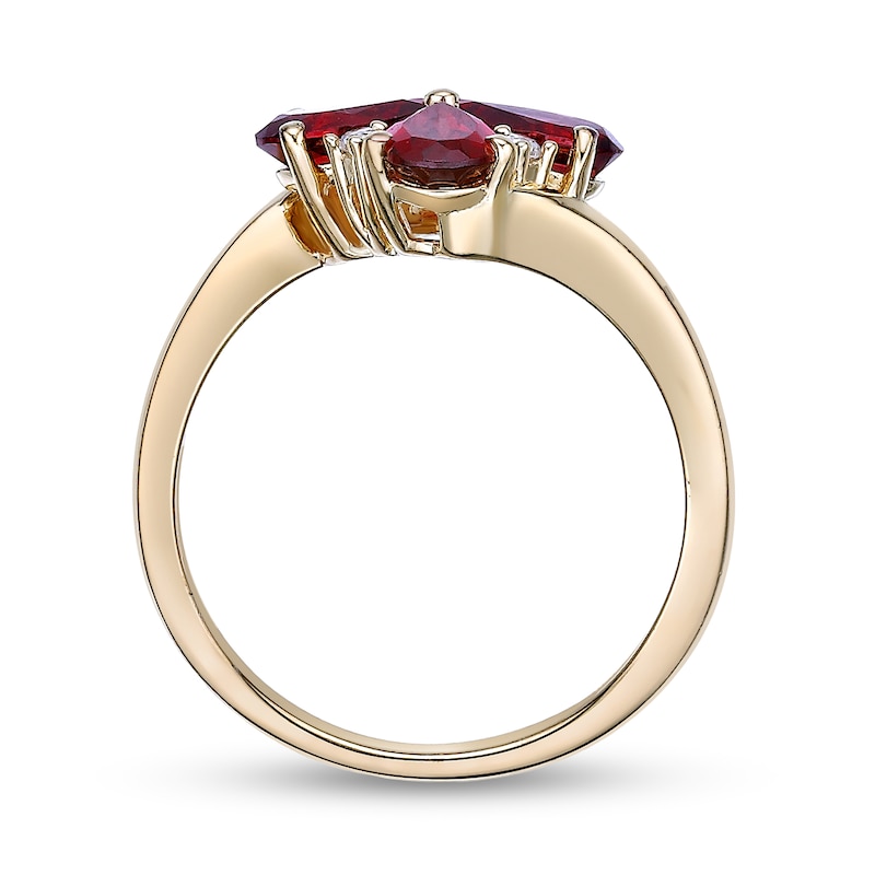 Main Image 4 of Pear-Shaped Garnet and White Lab-Created Sapphire Flower Ring in Sterling Silver with 18K Gold Plate